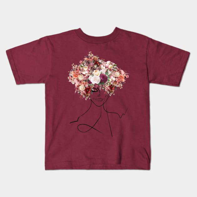 Flower Head Woman Drawing Kids T-Shirt by Space Sense Design Studio